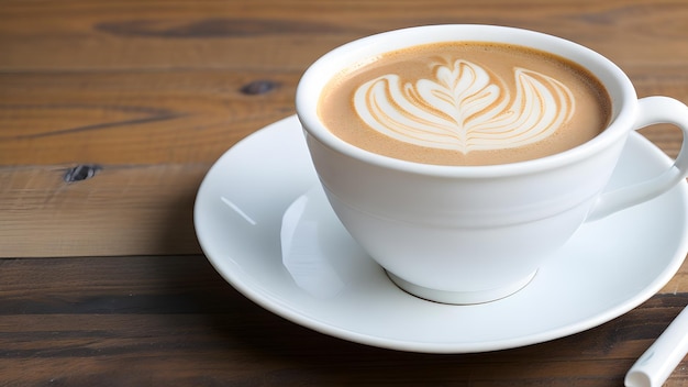 Foto uma xícara de café com leite na mesa ai generative