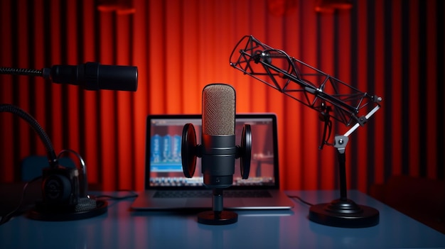 foto vacía estudio de radio en línea sala de transmisión IA generativa