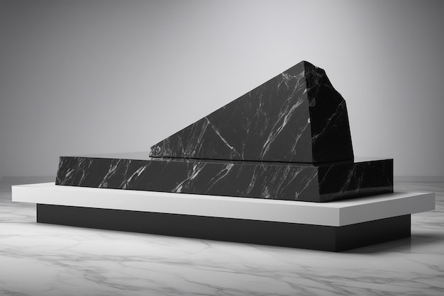 foto vacía Producto de piedra negra dorada escenario de exhibición fondo 3d con marco soporte de podio de roca oscuro