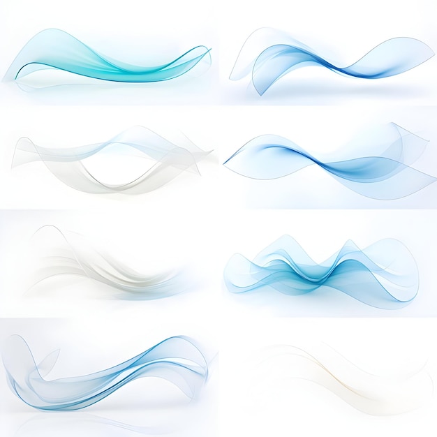 Foto de variaciones de color azul de líneas de curva de onda de gradiente en fondo blanco