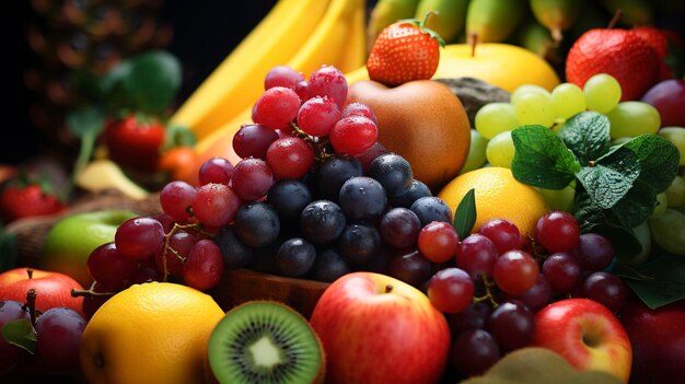 Una foto de una variedad colorida de frutas frescas