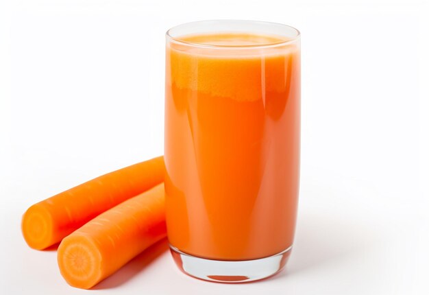 Foto foto de un vaso de jugo puro de zanahoria delicioso y saludable