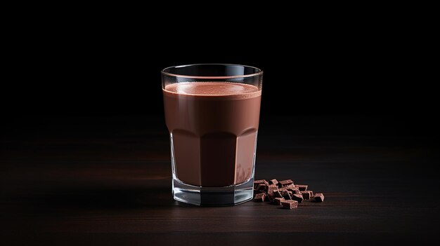 Foto foto vaso de leche con chocolate en la superficie oscura