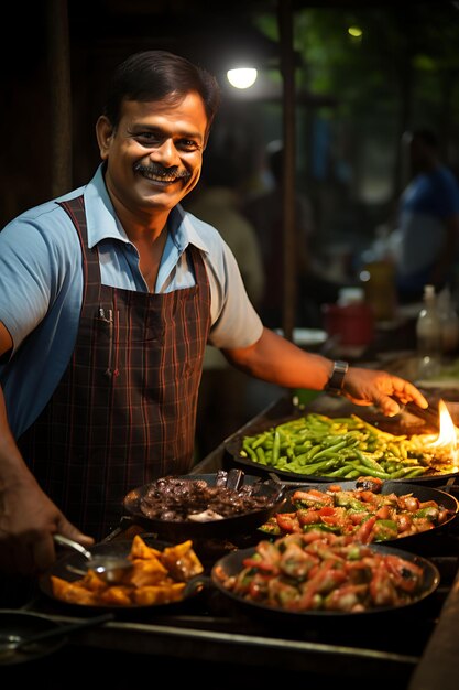 Foto foto de vendedores callejeros indios vendiendo comida callejera tricolor vibrante c escena del día de la república de la india