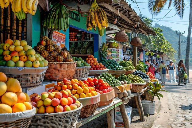 Foto de vendedores callejeros vendiendo frutas tropicales en Brasil con Overfl Market Job Care Community