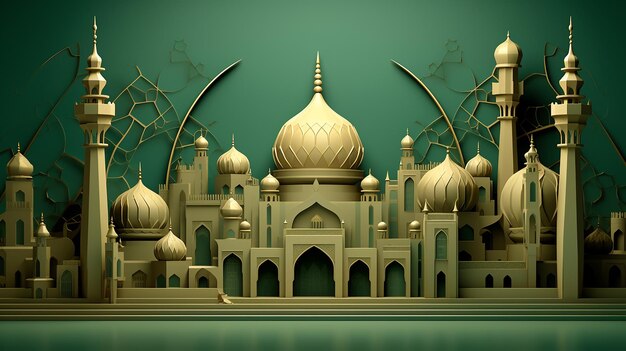 Foto verde e dourado eid mubarak design islâmico