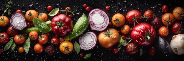 Una foto de verduras y un tomate.