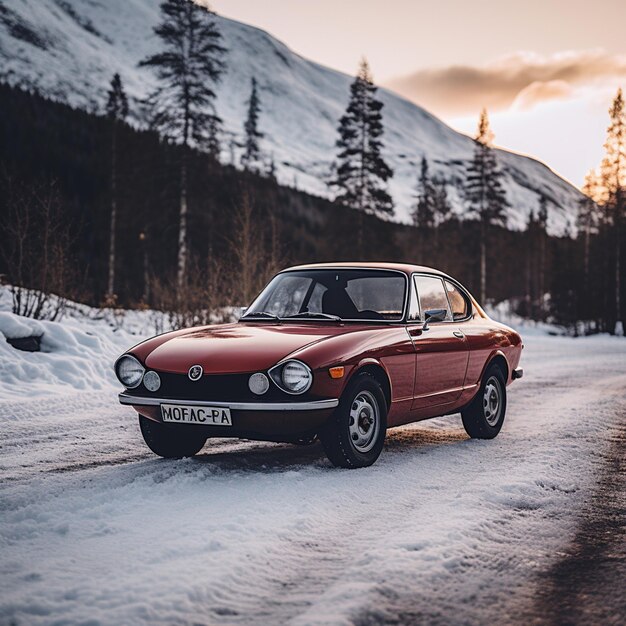 Foto foto vermelha retro carro inverno generativo por ai