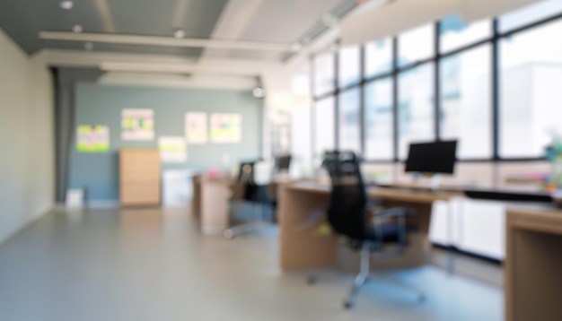 Foto verschwommener Hintergrund eines leeren modernen Büros Hintergrund im Innenraum des Arbeitsraums im Stadtzentrum