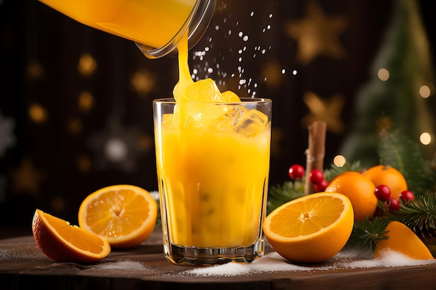 Foto de Verter jugo de naranja en un vaso helado