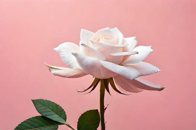 foto vertical de uma bela rosa branca gravada em uma parede rosa