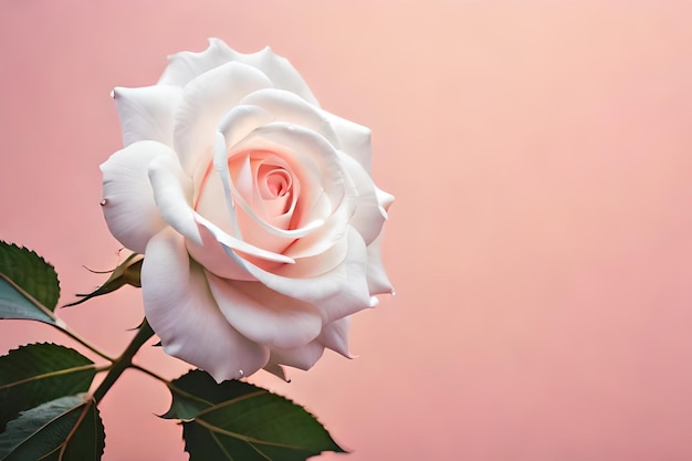 foto vertical de uma bela rosa branca gravada em uma parede rosa