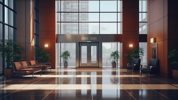 Una foto de un vestíbulo de un edificio de oficinas con un directorio