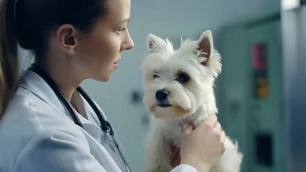 Una foto de un veterinario inspeccionando la piel y el pelaje de una mascota.