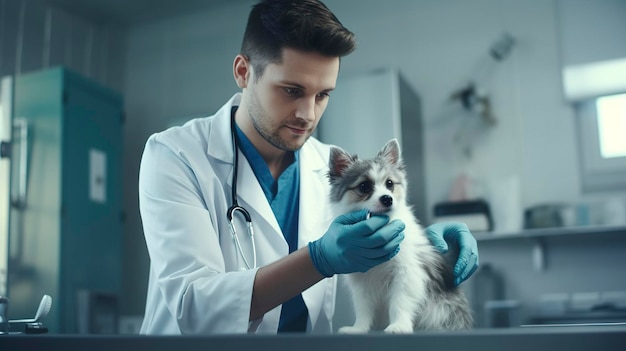 Una foto de un veterinario tomando una muestra de sangre de una mascota