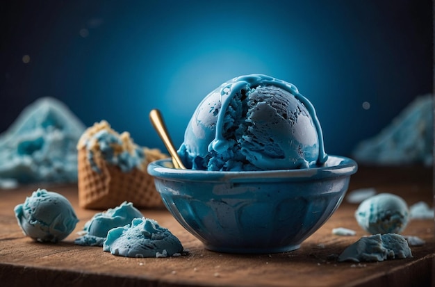 Una foto vibrante de Blue Moon Ice Cream Scoop en la taza