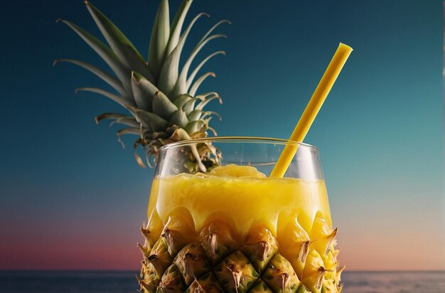 foto vibrante de beber suco de abacaxi