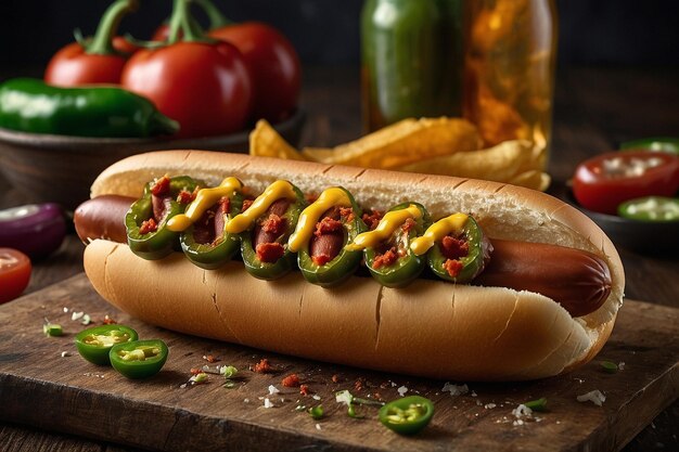 Foto foto vibrante de cachorro-quente com jalapeno poppers