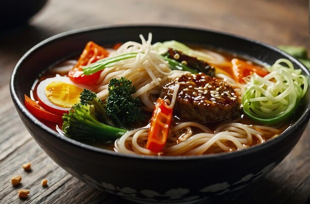 foto vibrante de Closeup de Ramen com Vegetais