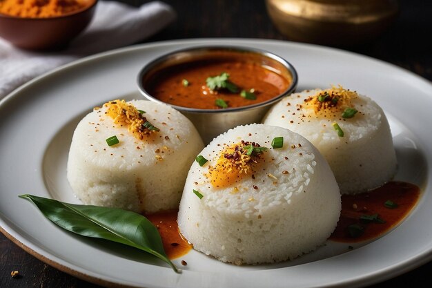 Foto foto vibrante de idli com um lado de gram chu assado