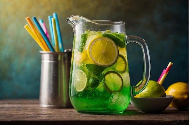 foto vibrante de Limeade em Jar com Colorful Stra