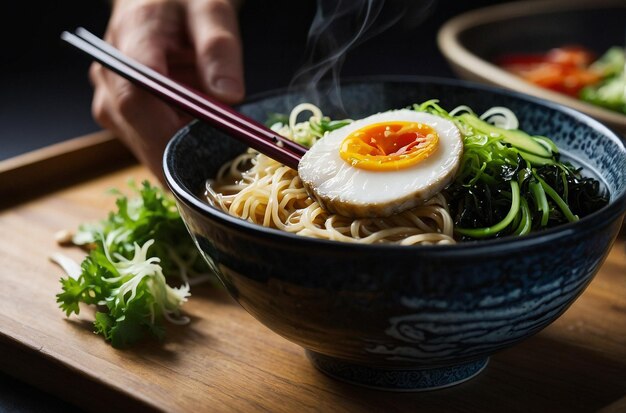 foto vibrante de Ramen com salada de algas