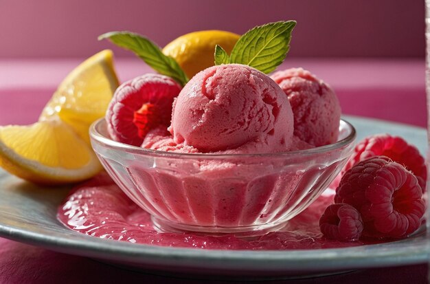 foto vibrante de Raspberry Lemonade Sorbet Prato