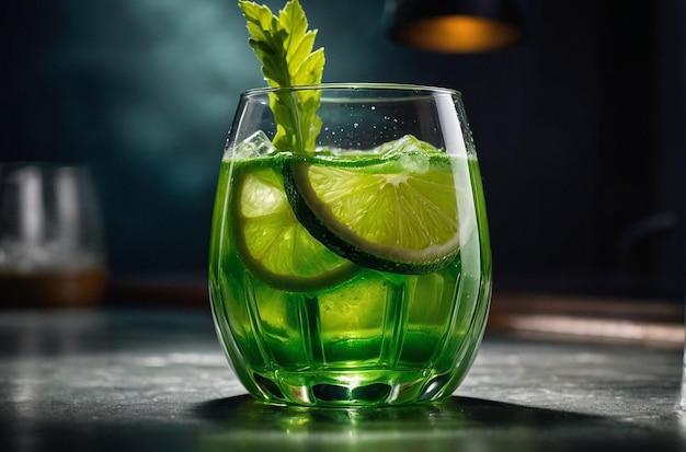 foto vibrante de Um suco verde refrescante servido i