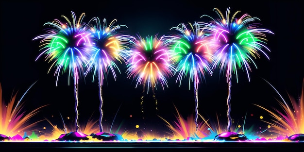 Foto de una vibrante exhibición de fuegos artificiales que iluminan el cielo nocturno