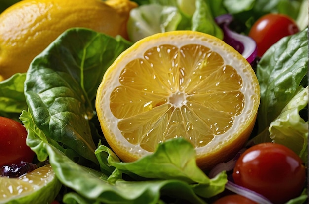 foto vibrante de jugo de limón en ensalada