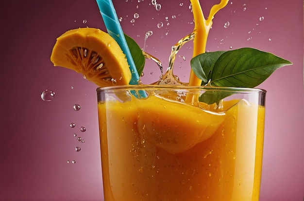 Una foto vibrante del jugo de mango es un regalo tropical.