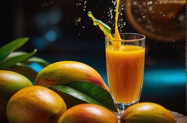 Una foto vibrante del jugo de mango Sip Sati