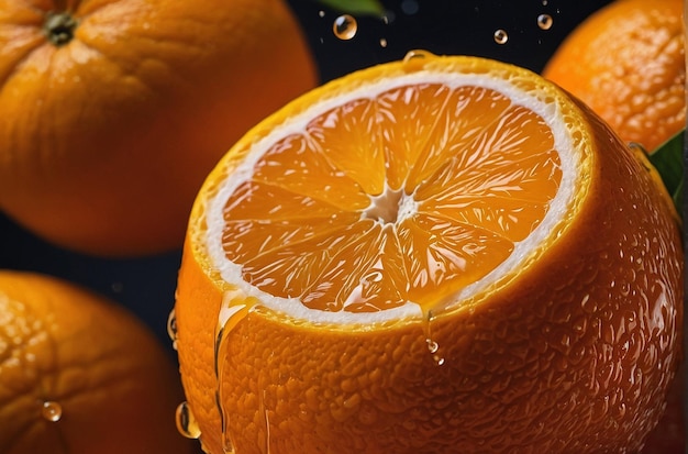 Una foto vibrante del jugo de naranja exprimido a mano