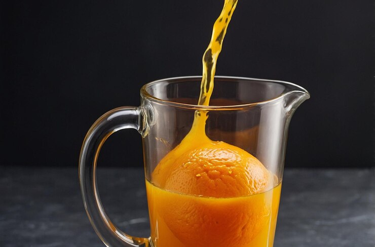 foto vibrante de jugo de naranja en la jarra con garnis