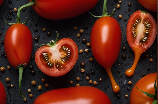 Foto una foto vibrante del jugo de tomate y la pimienta negra de garni