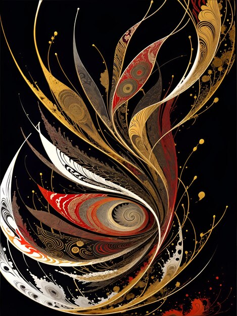 Foto de una vibrante pintura abstracta con colores giratorios sobre un fondo negro