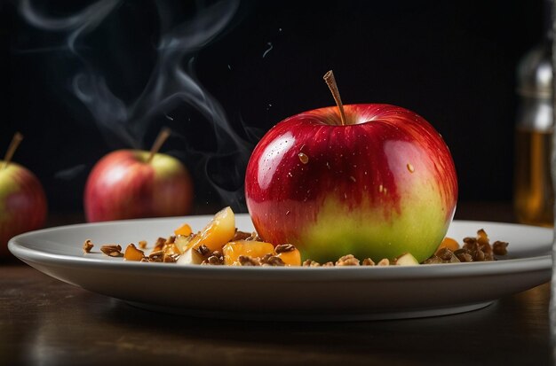 Foto una foto vibrante del plato de manzanas de los cocineros