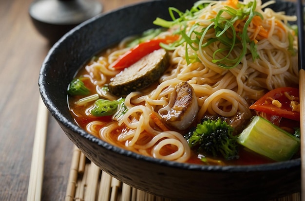 foto vibrante de primer plano de Ramen con verduras