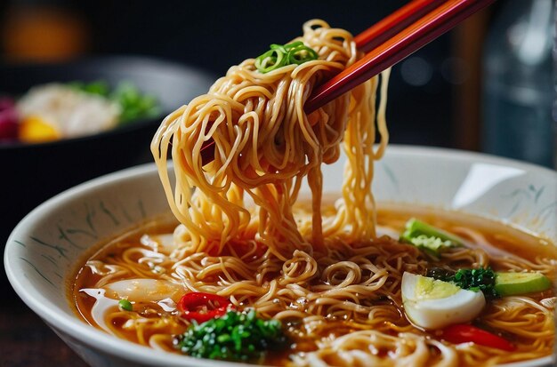 una foto vibrante de Slurping Delicious Ramen