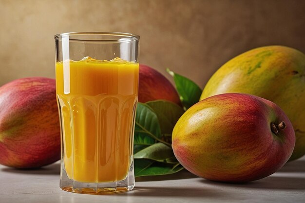 Una foto vibrante de la tira cómica del jugo de mango