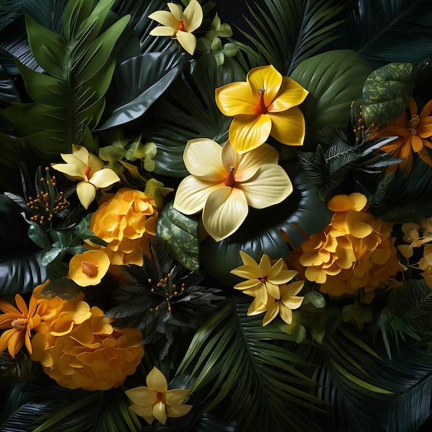 Foto de vibrantes ramas de palmeras y decoración de flores tropicales Palm B Palm de Pascua Arte del Viernes Santo