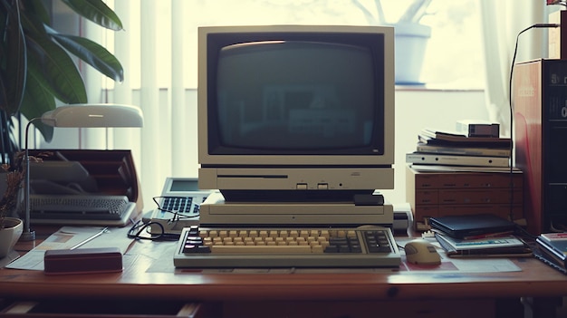 Foto foto de un viejo televisor vintage en un fondo colorido al estilo de la inspiración retro