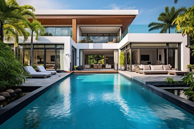 foto villa de piscina de lujo espectacular diseño contemporáneo arte digital bienes raíces casa casa y propiedad