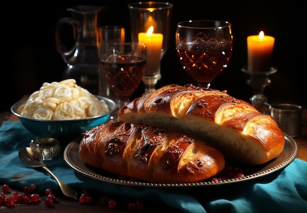 Foto foto vinho e pão na mesa