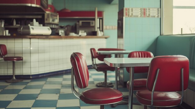 Foto vintage de un café estadounidense de diseño interior retro de los años 50