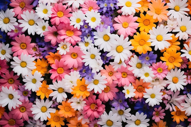 Foto de vista aérea de un colorido campo de margaritas Jardín de flores