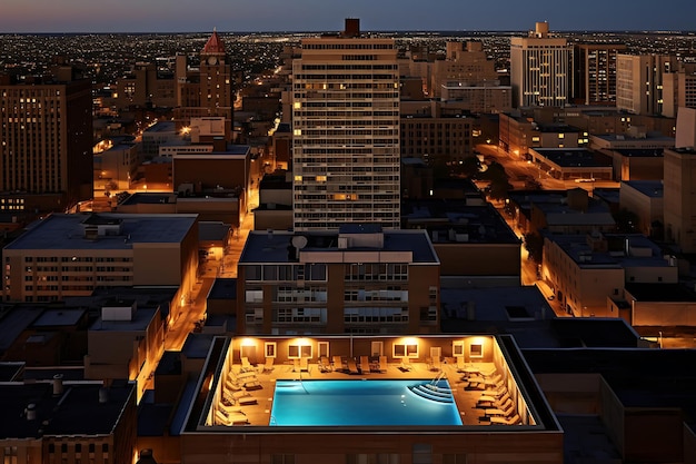 Foto de vista aérea de las piscinas urbanas en las azoteas