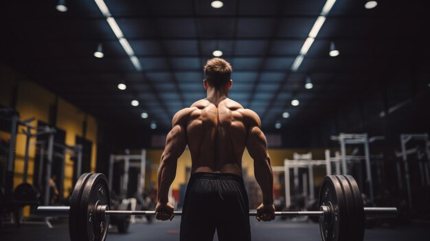 Foto vista de ángulo bajo del hombre musculoso irreconocible