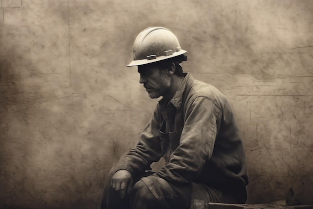 Foto de vista lateral de un trabajador con casco de seguridad