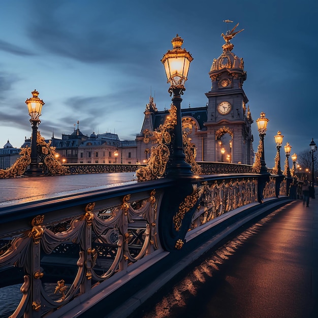 foto de Una vista romántica de un puente en París estructura increíble puente ornamentado